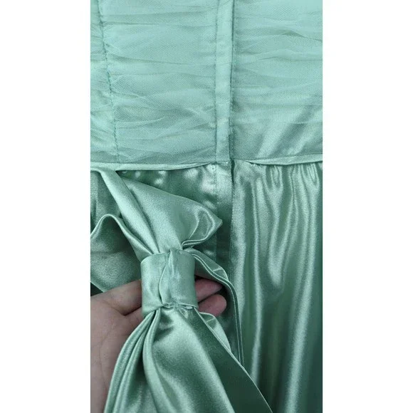 Vintage 50s Tulle Prom Dress Seafoam Green Satin Silk Halter Ruched Mint XXS XS - Picture 10 of 13